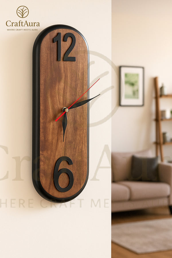 CraftAura Premium Wooden Wall Clock – Minimalist Luxury for Modern Living