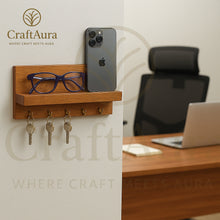 Premium Wooden Key Holder with Shelf and 5 Metal Hooks