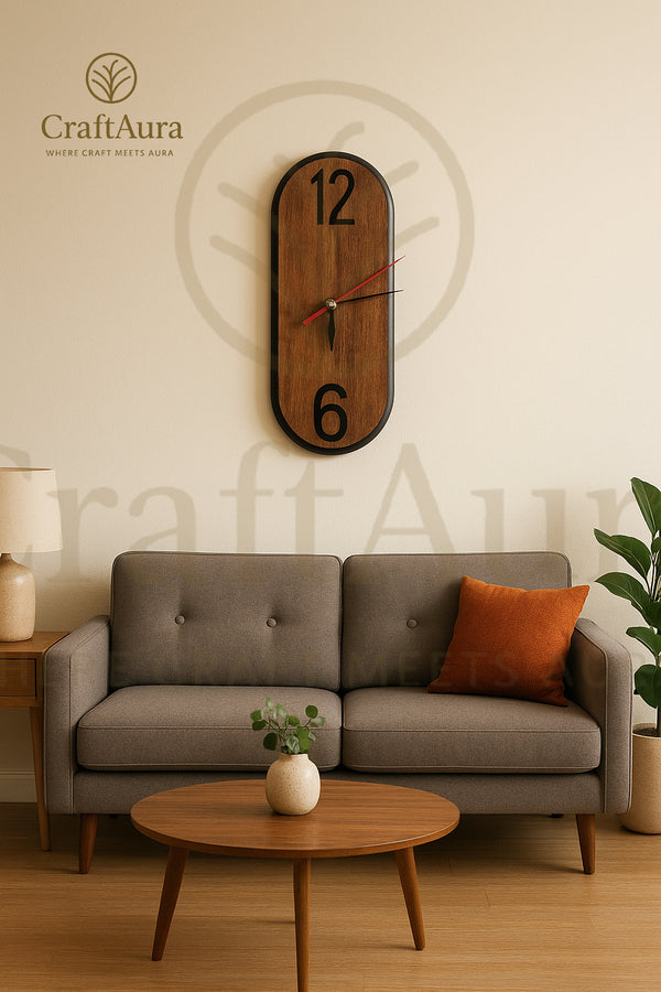 CraftAura Premium Wooden Wall Clock – Minimalist Luxury for Modern Living