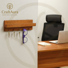 Premium Wooden Key Holder with Shelf and 5 Metal Hooks