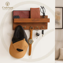 Premium Wooden Key Holder with Shelf and 5 Metal Hooks