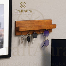 Premium Wooden Key Holder with Shelf and 5 Metal Hooks
