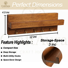 Premium Wooden Key Holder with Shelf and 5 Metal Hooks