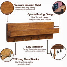 Premium Wooden Key Holder with Shelf and 5 Metal Hooks