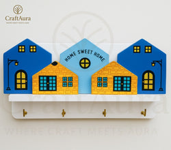 Home Sweet Home MDF Wooden Key Holder with 4 Metal Hooks