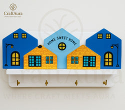 Home Sweet Home MDF Wooden Key Holder with 4 Metal Hooks