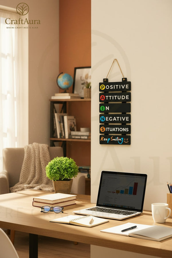 Wooden Motivational Wall Sign – Positive Attitude Home & Office Décor