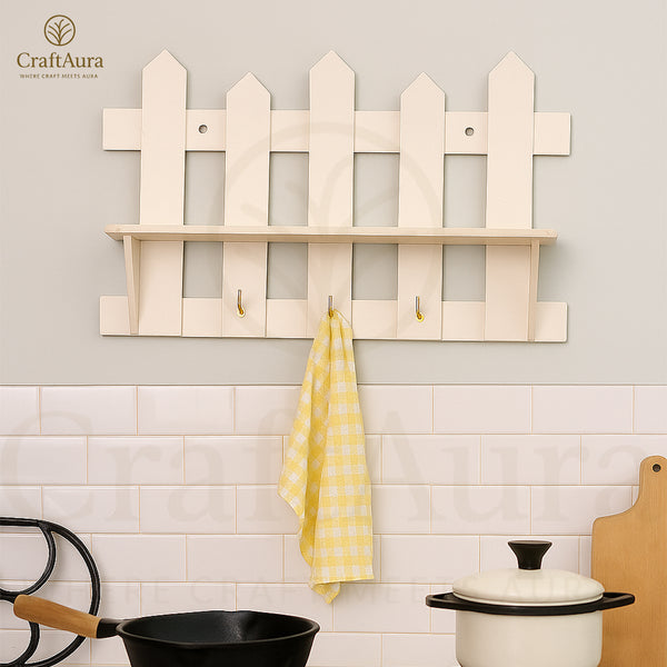 PVC Waterproof Wall Shelf with Key Holder & 3 Metal Hooks