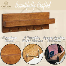 Premium Wooden Key Holder with Shelf and 5 Metal Hooks